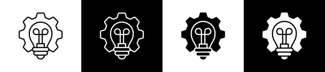 Implementation icon variations in line and glyph style on black and white background
