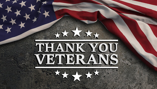 Thank You Veterans Message with American Flag.