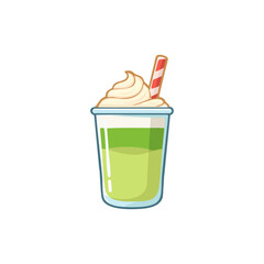 Refreshing Green Smoothie with Whipped Cream and Striped Straw.