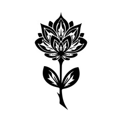 Elegant Black and White Floral Illustration of a Blooming Flower