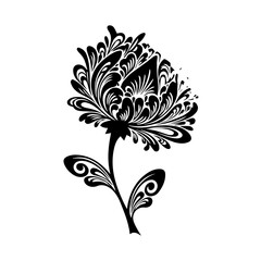Decorative Flower Silhouette with Swirls and Ornate Design