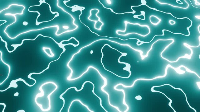 Abstract Teal Electric Energy Waves Flowing Through Dark Water Surface Background. the process of forming mountain plains and valleys