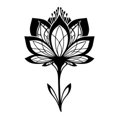 Stylized lotus flower illustration with intricate line work and flowing form