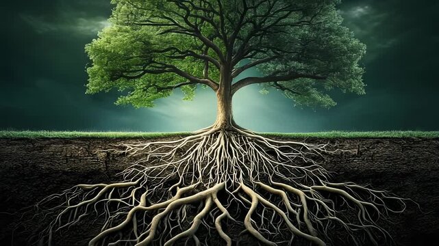 Stunning tree with expansive roots symbolizing growth and stability in nature