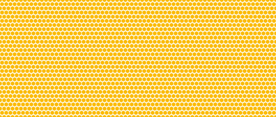 Seamless honeycomb pattern texture. Yellow repeated hexagon grid background. Golden honey beehive mosaic shape wallpaper. Orange repeating geometric hexagonal structure. Vector backdrop