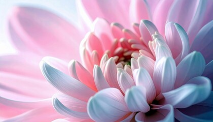 A macro shot of a vibrant pink dahlia flower, showcasing its intricate petal structure and soft, ethereal beauty.