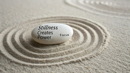 Serene stone with inspiring words in a zen garden creating a peaceful atmosphere for meditation and mindfulness practice
