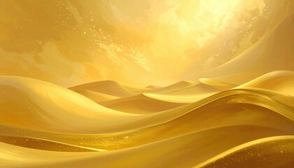 Golden desert dunes bathed in sunlight, evoking a sense of vastness and serenity. The soft curves of the sand create a mesmerizing landscape.