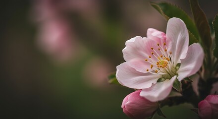 Obraz premium Close up of pink flower blossoms with soft lighting and blurred background