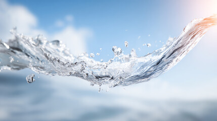 A dynamic splash of water captures the essence of freshness and vitality, evoking a sense of clarity and purity.