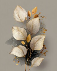 Elegant Botanical Design with Gold Accents on Soft Gray Background