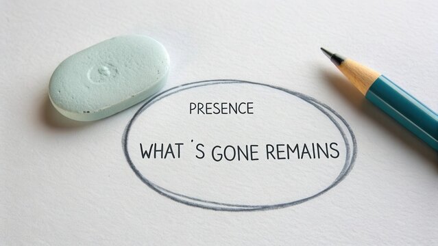 Thought-provoking message about presence and absence illustrated with pencil and mint candy on paper background
