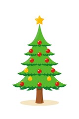 Fototapeta premium Festive christmas tree decorated with ornaments and star topper