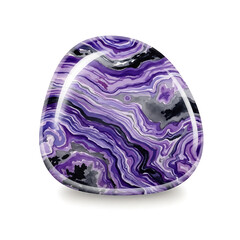 Obraz premium Watercolor Charoite Stone Clipart with Swirling Purple Patterns on White Background, High-Quality Illustration