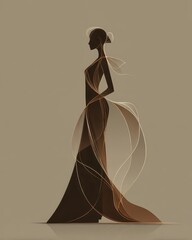Elegant Fashion Silhouette with Flowing Lines and Soft Tones