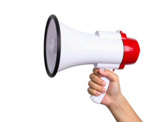 Megaphone bullhorn communication announcement loud speaker voice on transparent background