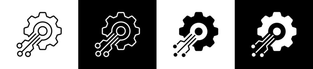 Mems Sensors  icon variations in line and glyph style on black and white background