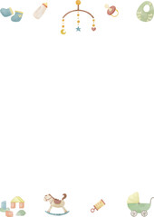 水彩風ベビー用品フレームイラスト
