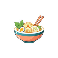 Delicious Ramen Bowl with Egg and Chopsticks Illustration.