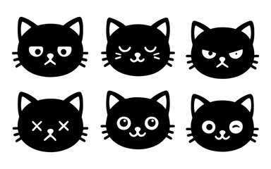 Fototapeta premium Black Cat Expressions Icon Set png