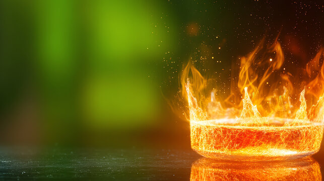 A fiery drink captures attention with its vibrant flames, showcasing an explosion of flavor and excitement in a glass.