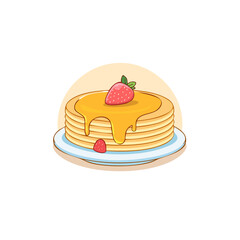 Stack of Pancakes with Syrup and Strawberries Illustration.