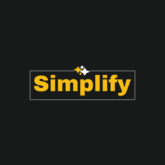 Black t shirt with the word simplify in bold yellow lettering inside a white outline box on the chest