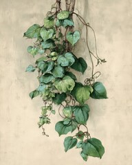 Lush Green Ivy Vines Draping Elegantly on a Soft Background