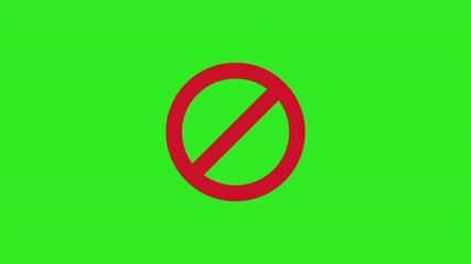Ban sign animation in 4K with green screen alpha channel. Stock video of a red circle with crossline. 4k animation video