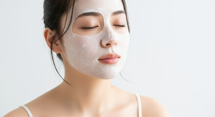 フェイスパック シートマスクをして保湿をする女性