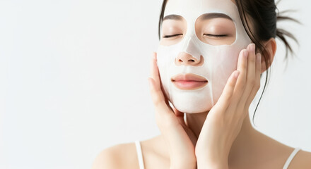 フェイスパック・シートマスクをして保湿をする女性