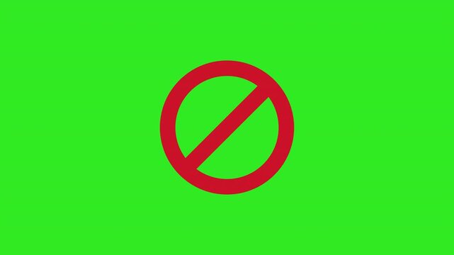Ban sign animation in 4K with green screen alpha channel. Stock video of a red circle with crossline. 4k animation video