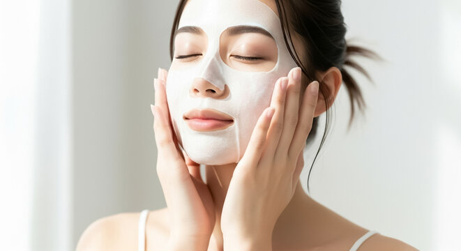 フェイスパック・シートマスクをして保湿をする女性