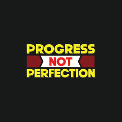 Black t shirt featuring motivational quote progress not perfection in bold yellow red and white text
