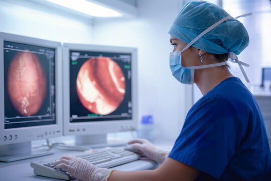 Medical Professional Reviewing Imaging on Modern Clinical Workstation