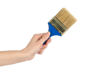 Paint brush in hand painting tool diy home improvement project on transparent background