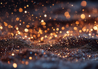 Warm Golden Bokeh Lights Drifting with Magical Sparkle on Dark Background