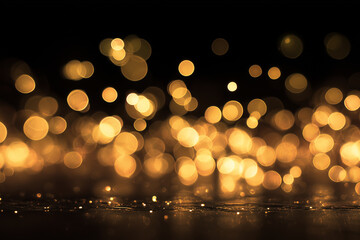 Warm Golden Bokeh Lights Drifting with Magical Sparkle on Dark Background
