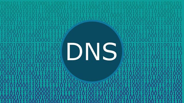 Bright Blue DNS Icon Against a Horizontal Binary Code Backdrop domain name system 4k.