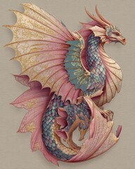Majestic Fantasy Dragon with Intricate Floral Patterns and Colors