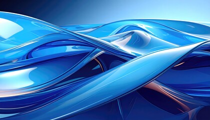 Abstract blue waves creating a sense of motion and fluidity. The glossy surface of the waves reflects light, evoking a feeling of tranquility and serenity