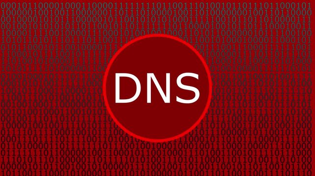 Bright Blue DNS Icon Against a Horizontal Binary Code Backdrop domain name system 4k.
