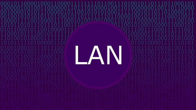 Digital Network Connection Icon with LAN Text and Binary Code Background local area network internet 4k.