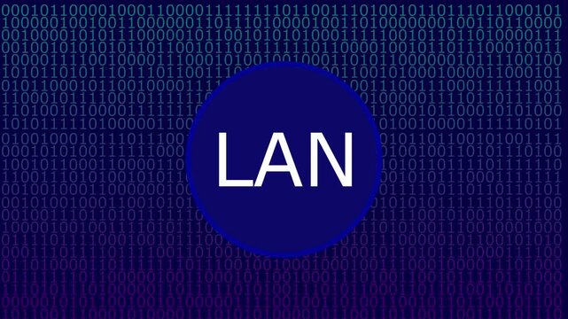 Digital Network Connection Icon with LAN Text and Binary Code Background local area network internet 4k.
