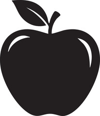 Black Apple Silhouette - Monochrome Fruit Icon with Stem and Leaf