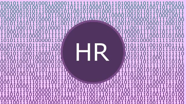 Pink Digital Circle with HR Text Against a Binary Code Pattern human resources personnel 4k..