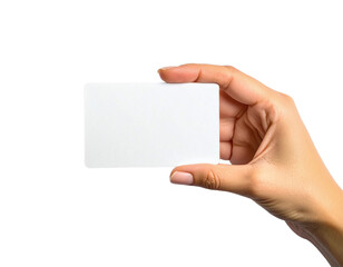 Obraz premium Hand holding blank card mockup presentation business identity on transparent background