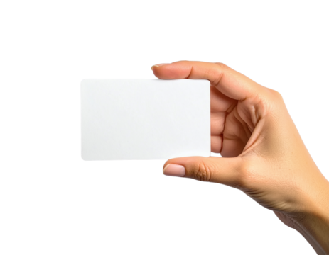 Hand holding blank card mockup presentation business identity on transparent background