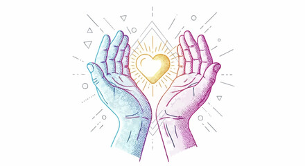 Hands Holding a Glowing Heart - Symbol of Love and Compassion.