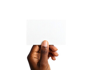 Obraz premium Blank business card mockup held by hand for design presentation on transparent background